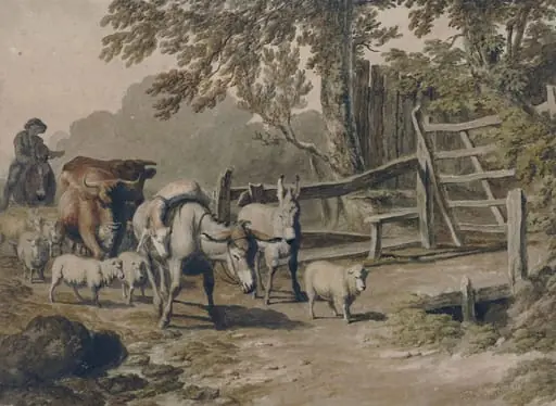 Landscape with drover and cattle, by Robert Hills