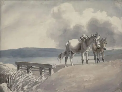 Landscape with two horses, by Robert Hills