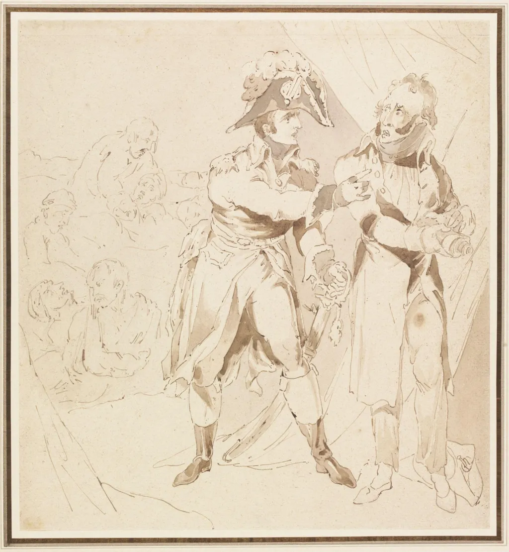 Buonaparte Ordering Five Hundred & Eighty of his wounded Soldiers to be poisoned at Jaffa, by Robert Ker, Sir Porter, watercolor, 1803