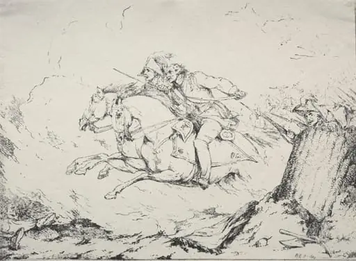 Specimens of Polyautography:  Cavalry Charge, by Robert Kerr Porter