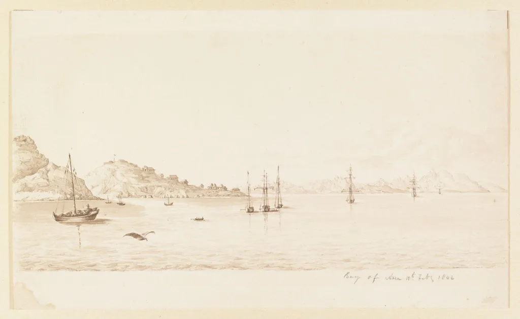 Bay of Aden, by Robert Moresby, watercolor, 1842