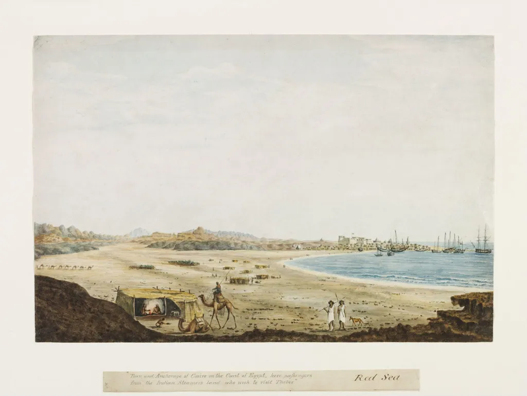 Town & Harbor of Cosire Red Sea, by Robert Moresby, watercolor, 1832