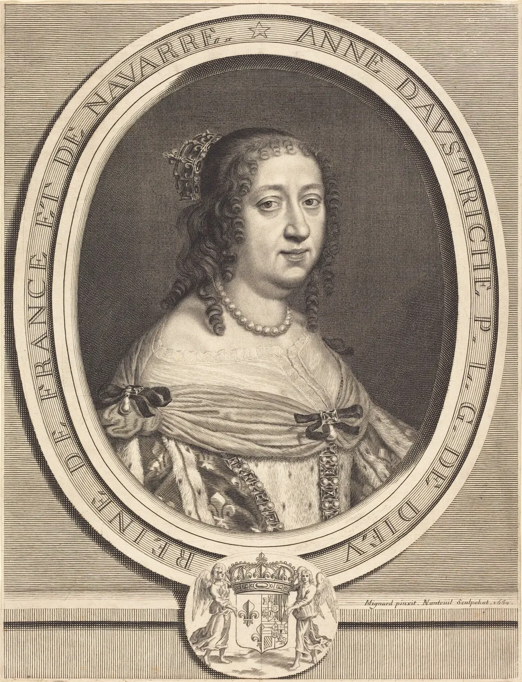 Anne of Austria, Queen of France and Navarre, by Robert Nanteuil, ink, 1660