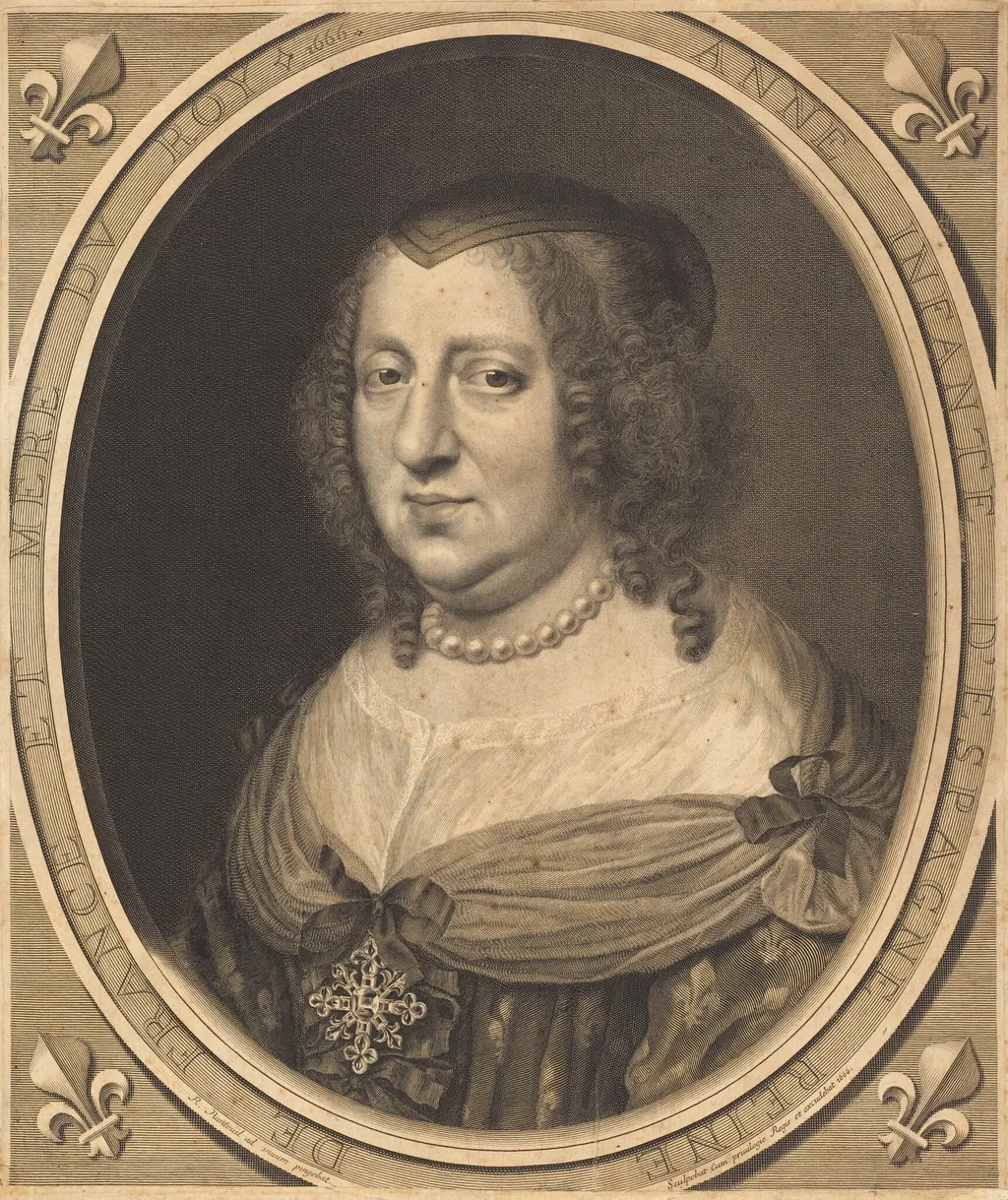 Anne of Austria, Queen of France and Navarre, by Robert Nanteuil, ink, 1666