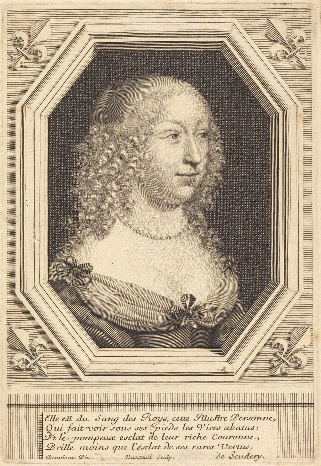 Marie d'Orléans-Longueville, Duchesse de Nemours, by Robert Nanteuil, ink, 1654