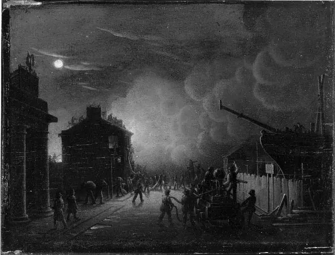 Fire of House and Ship on Stocks, by Robert Salmon