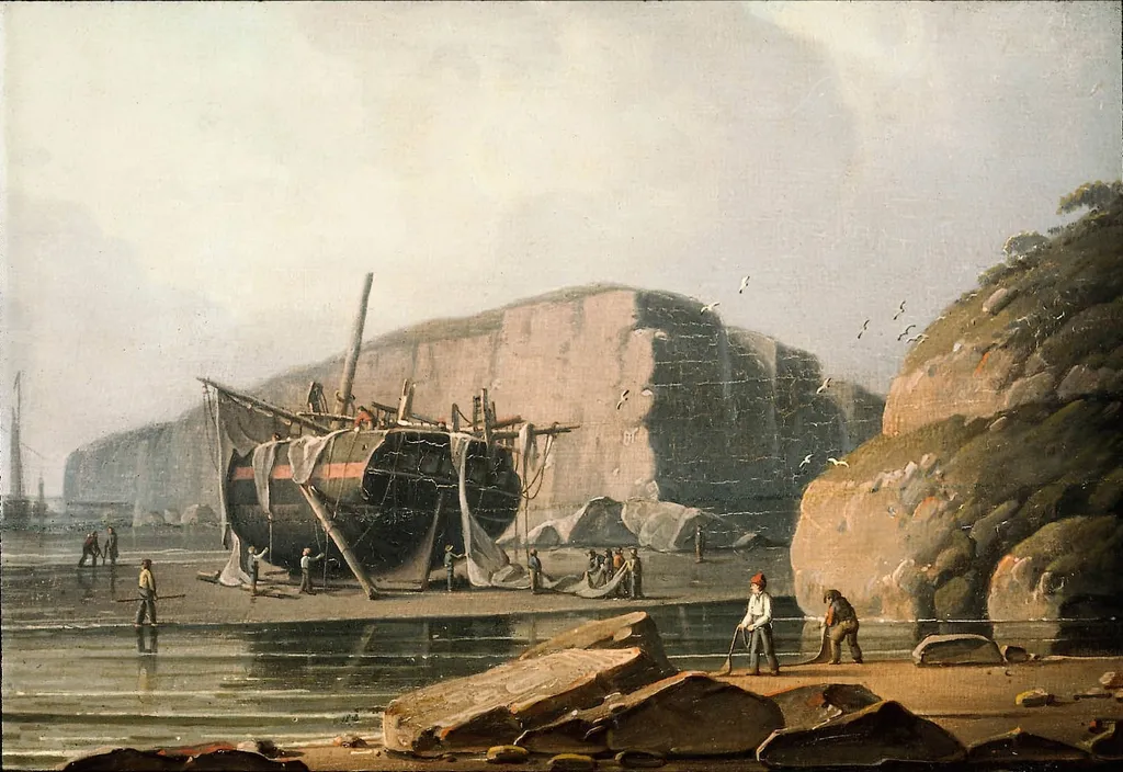 Ship Aground, by Robert Salmon, oil, 1827
