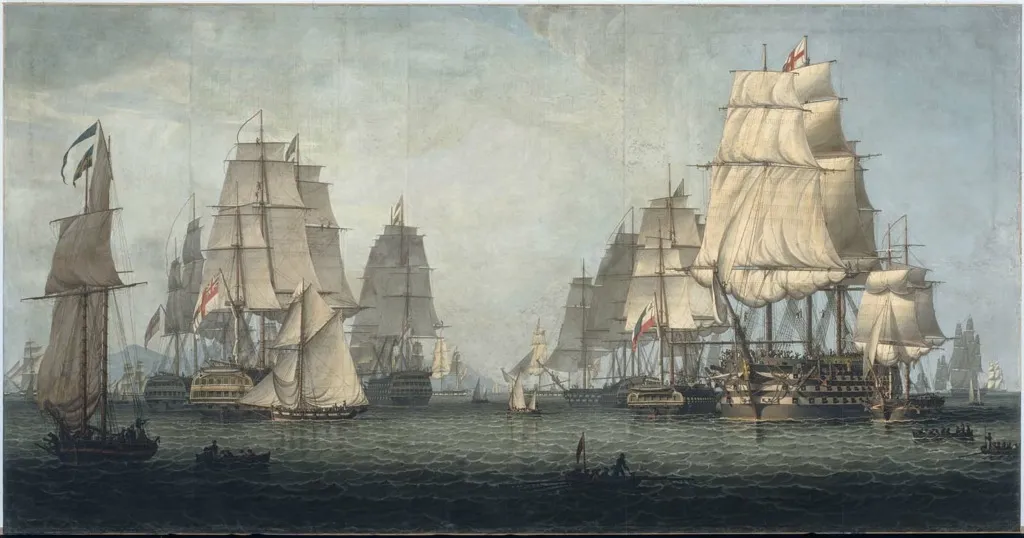 The British Fleet Forming a Line off Algiers, by Robert Salmon, unspecified, 1829