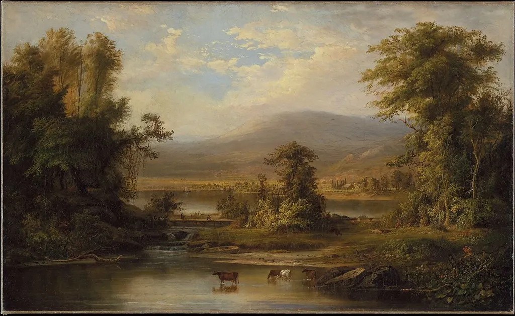 Landscape with Cows Watering in a Stream, by Robert Seldon Duncanson, oil, 1871