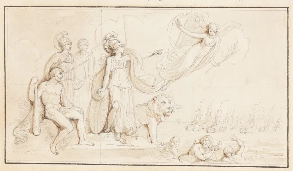 An Allegory of Britain's Naval Might, by Robert Smirke, ink, 1798