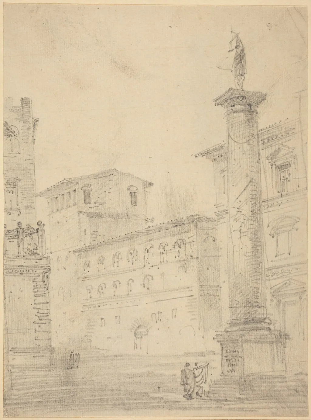 Figures on a Roman Piazza, by Robert Smith, graphite, 1837