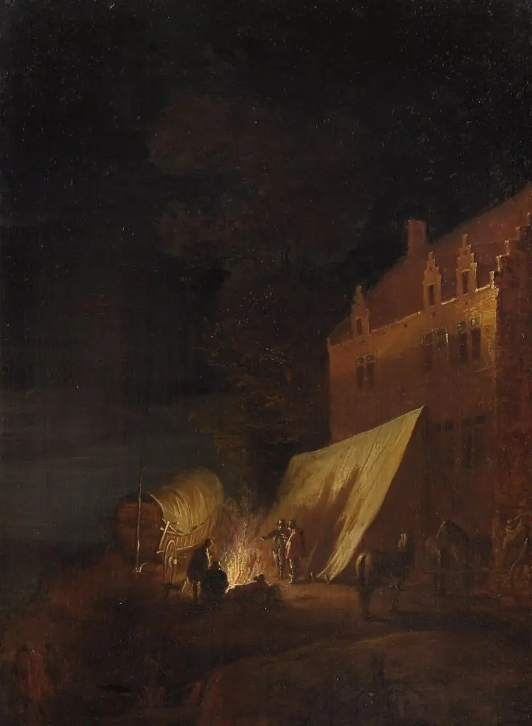 Bivouac in front of a building, by Robert van den Hoecke