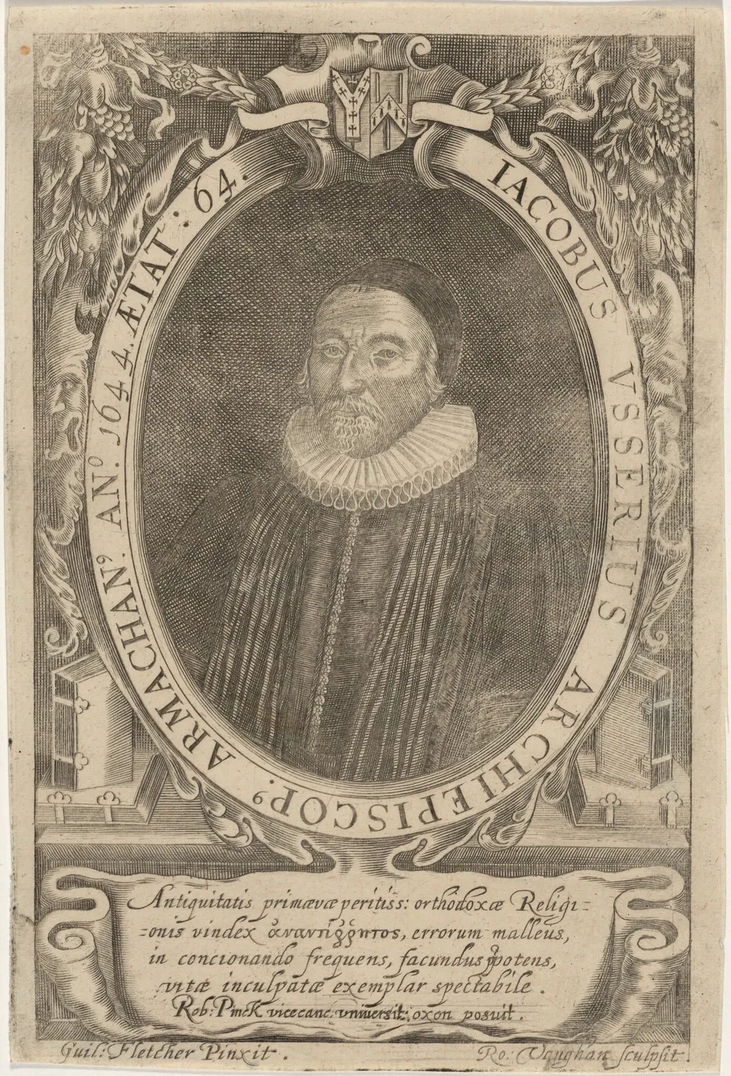 James Ussher, Archbishop of Armagh, by Robert Vaughan, ink, 1640