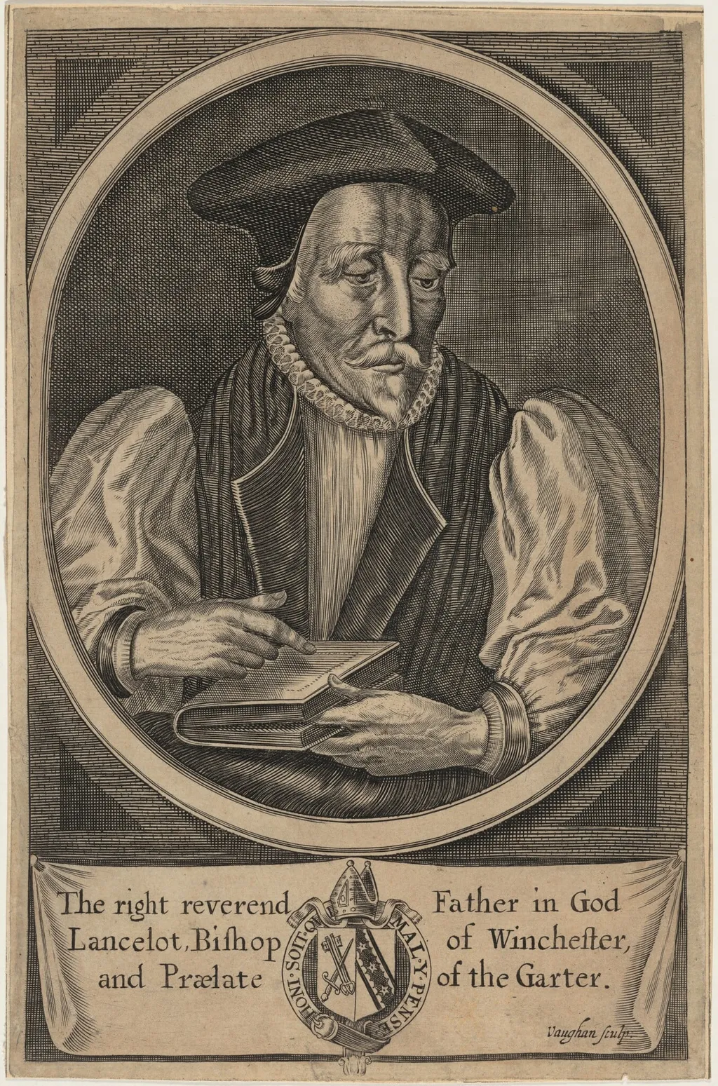 Lancelot Andrewes, Bishop of Winchester, by Robert Vaughan, ink, 1657