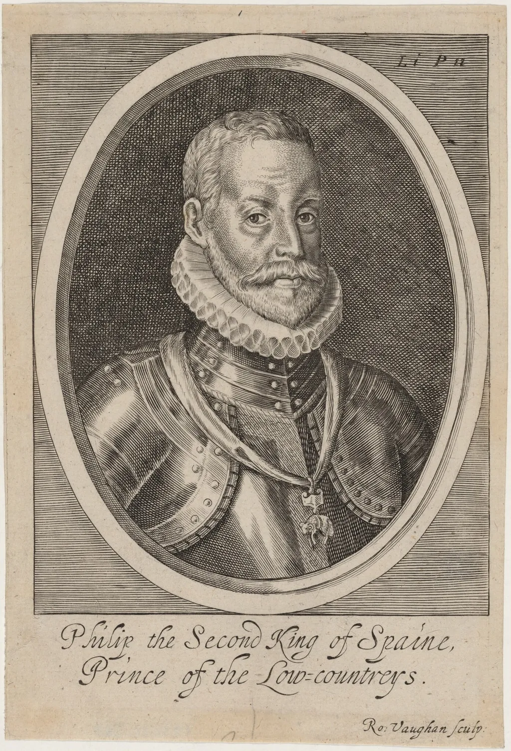 Philip II, King of Spain, by Robert Vaughan, ink, 1640