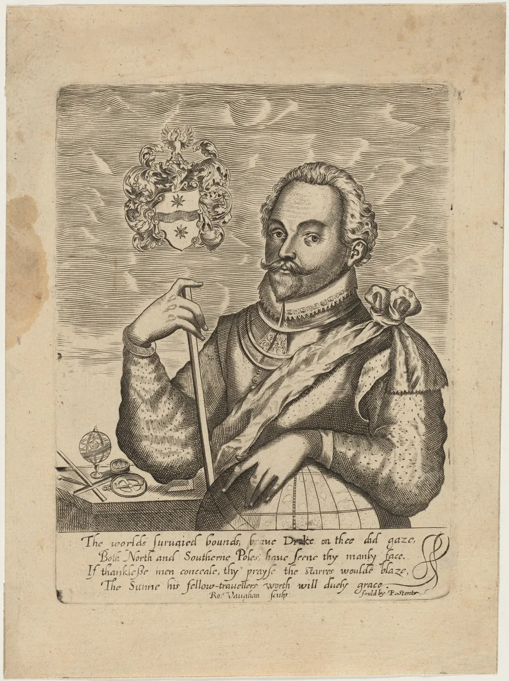 Sir Francis Drake, by Robert Vaughan, ink, 1640