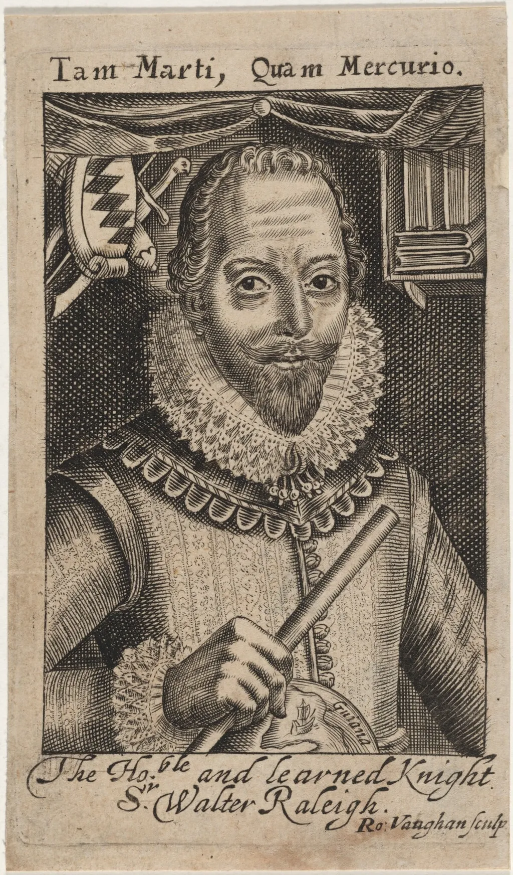 Sir Walter Raleigh, by Robert Vaughan, ink, 1640