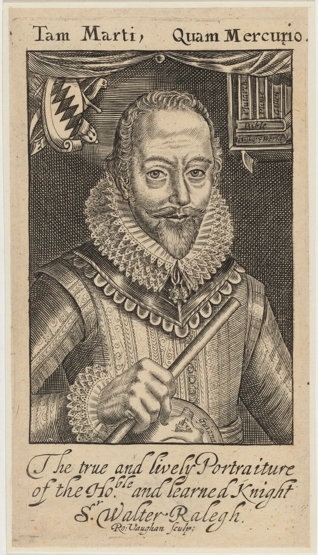 Sir Walter Raleigh, by Robert Vaughan, ink, 1640