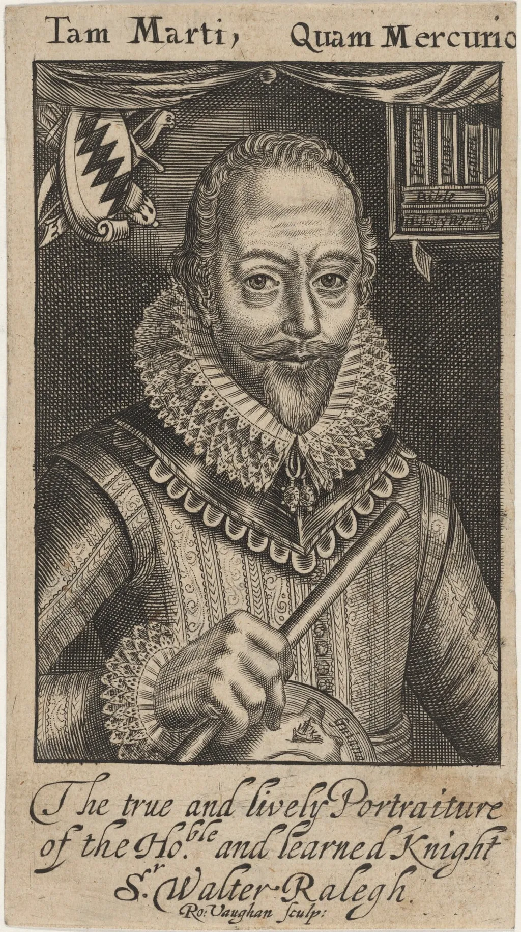 Sir Walter Raleigh, by Robert Vaughan, ink, 1650