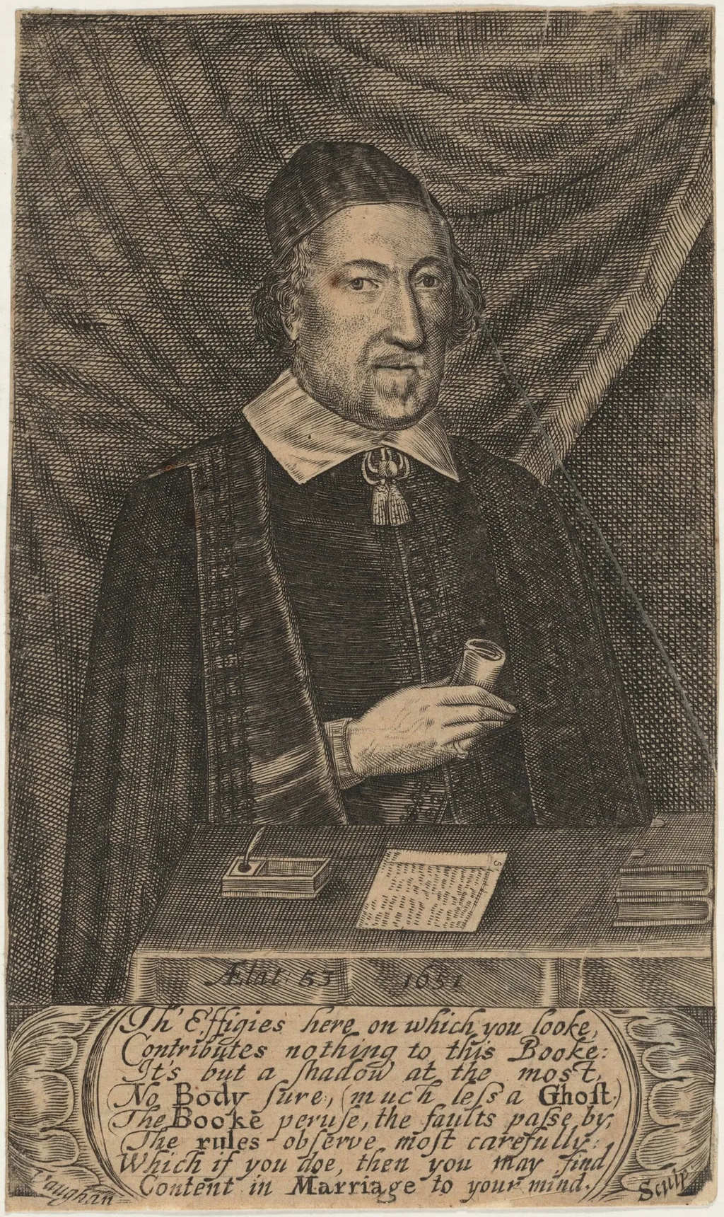 Thomas Hilde, Puritan Divine, by Robert Vaughan, ink, 1653