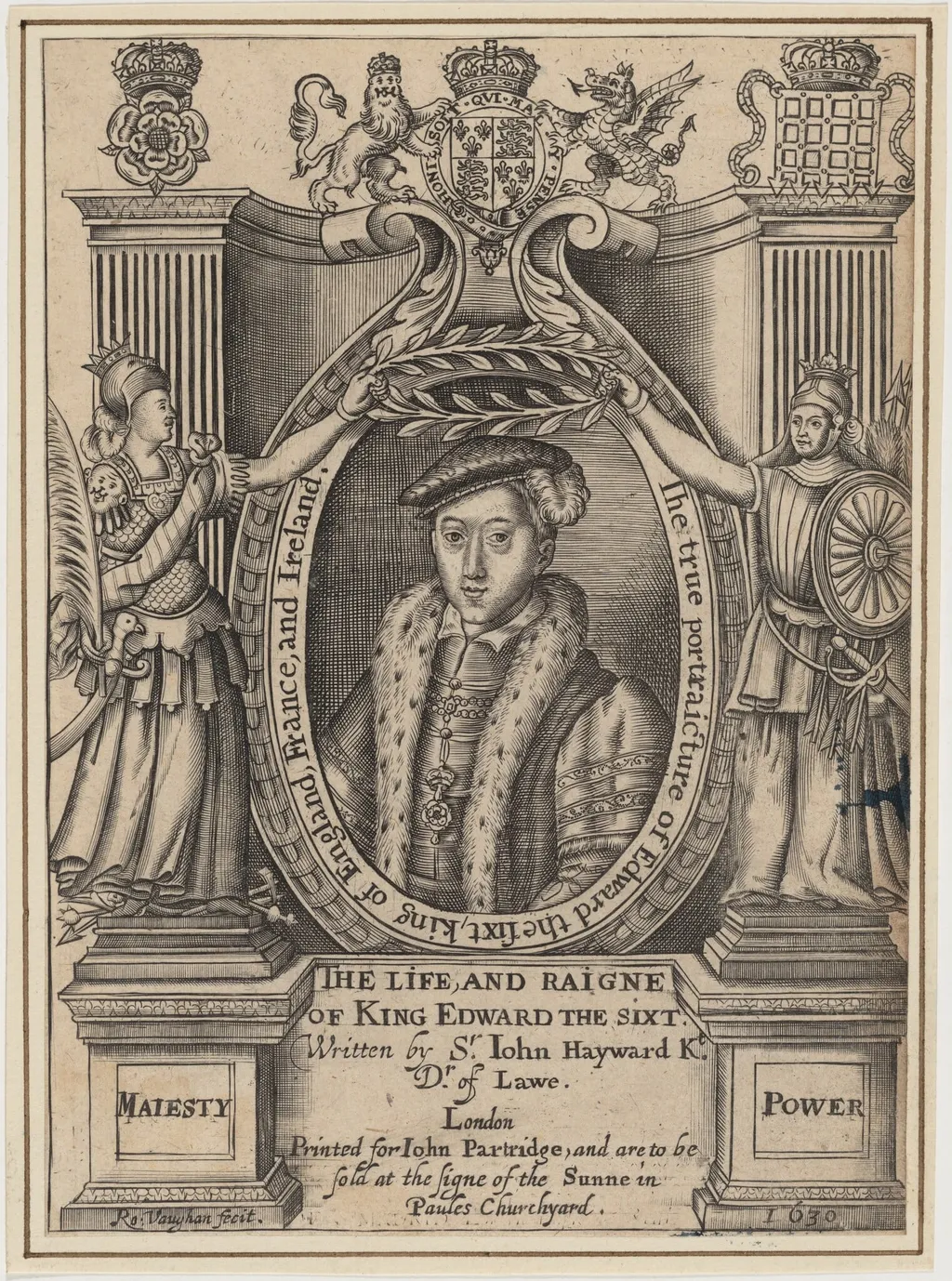 Title Plate to John Hayward, Life and Reigne of King Edward the Sixth, by Robert Vaughan, ink, 1630