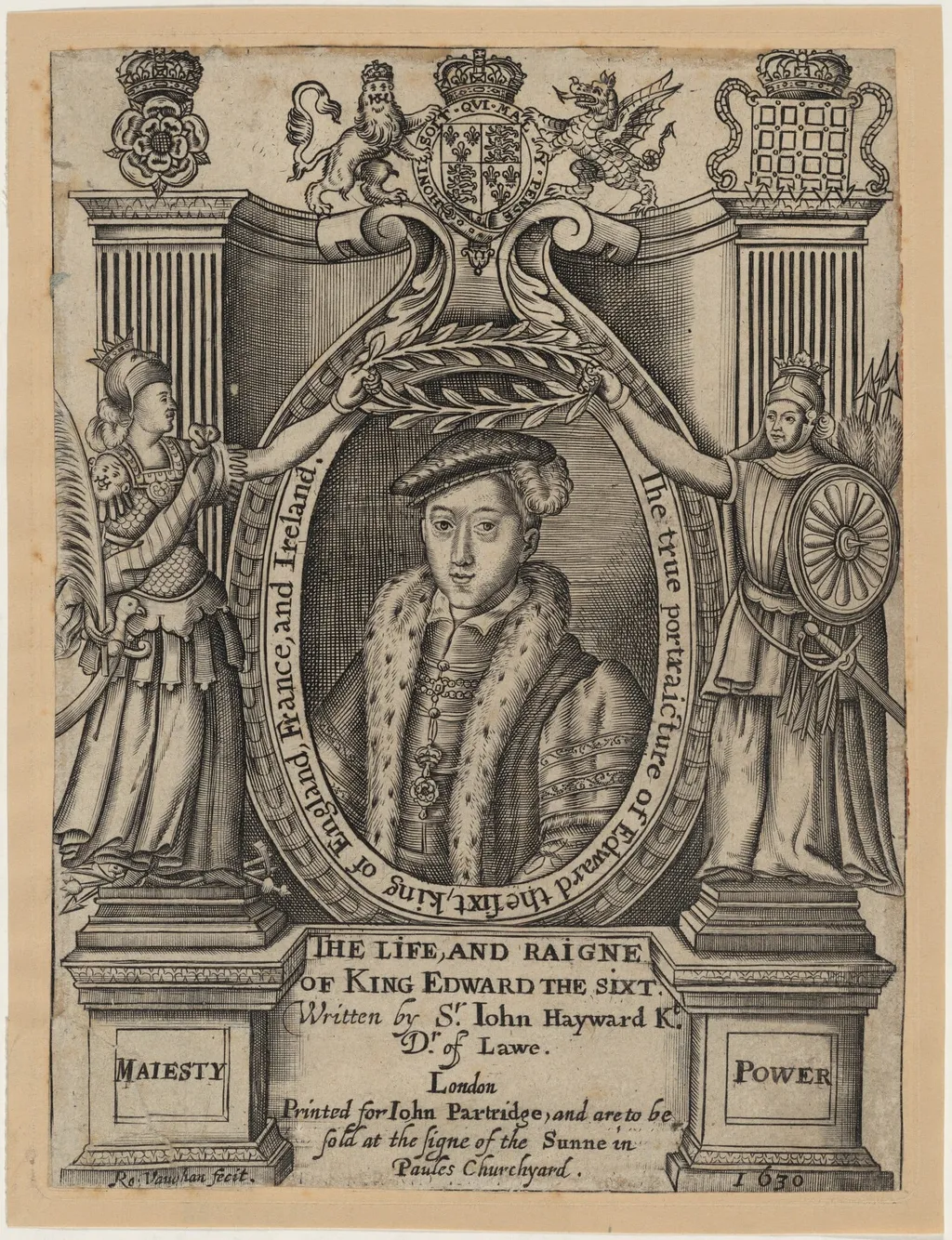 Title Plate to John Hayward, Life and Reigne of King Edward the Sixth, by Robert Vaughan, ink, 1630