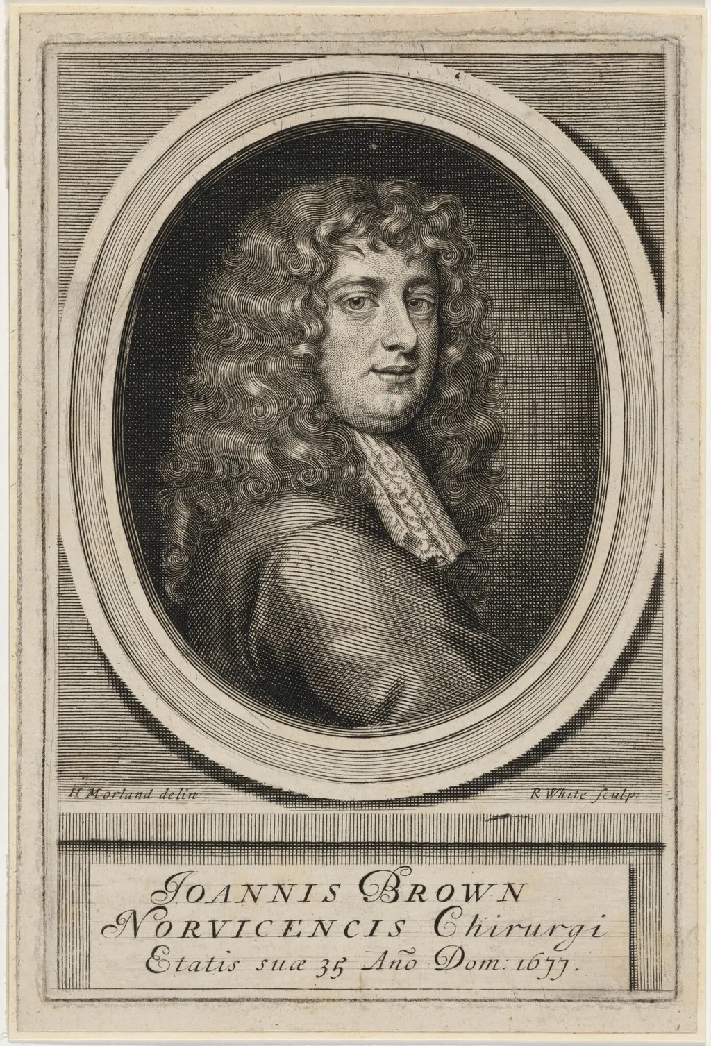 Dr. John Browne, by Robert White, ink, 1677