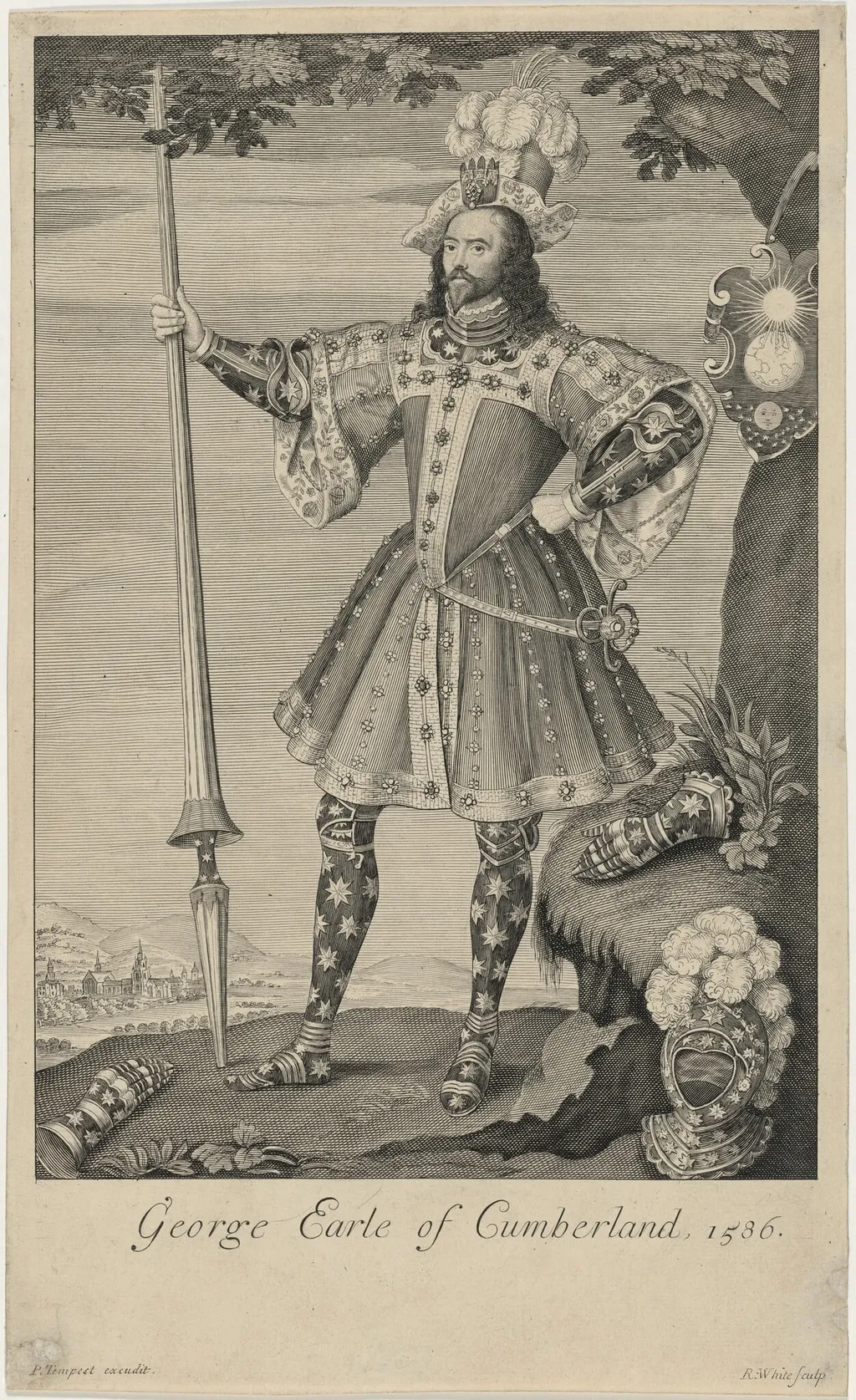 George, Earl of Cumberland, by Robert White, ink, 1674