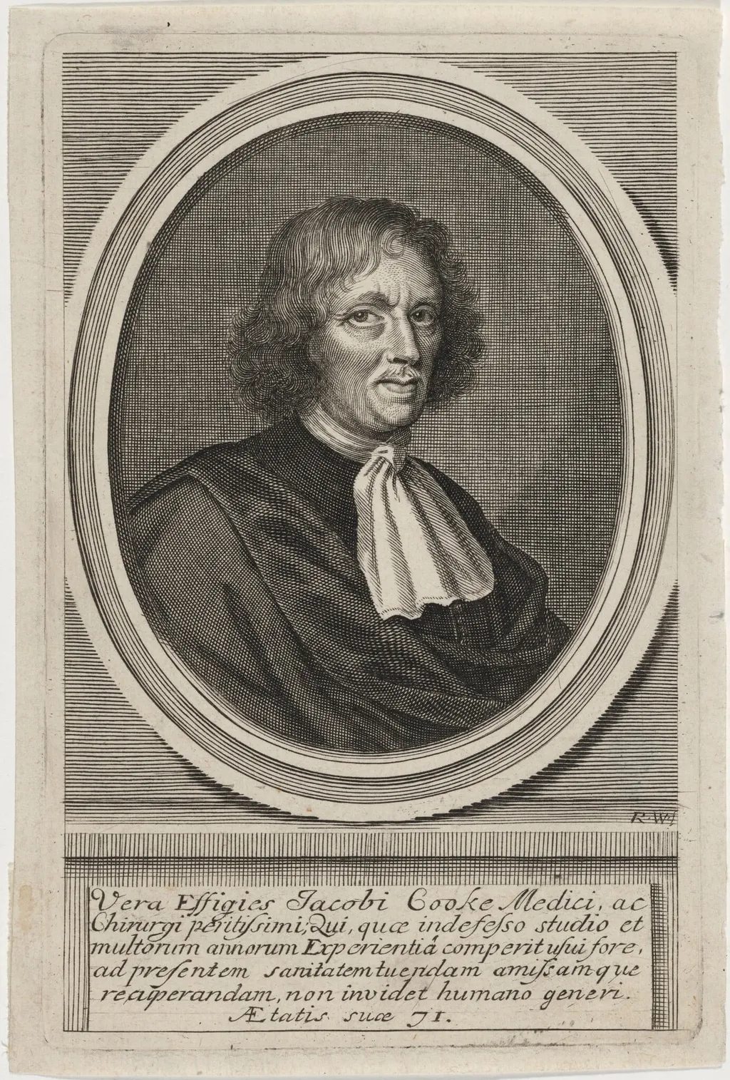 James Cooke, by Robert White, ink, 1674