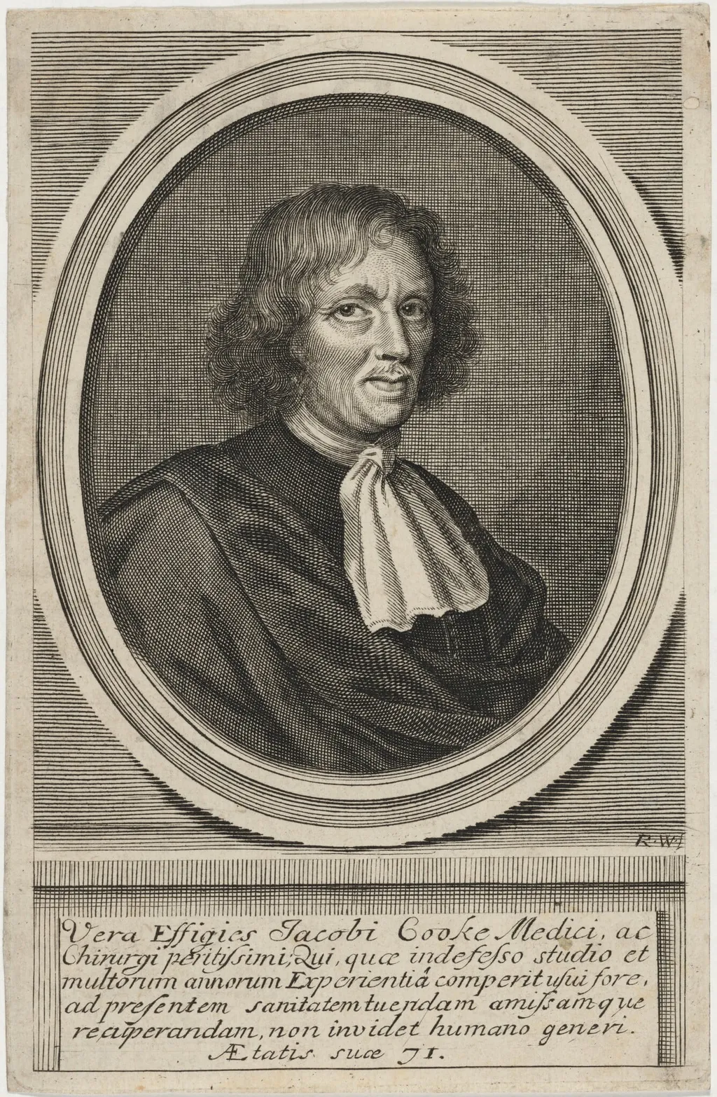 James Cooke, by Robert White, ink, 1674