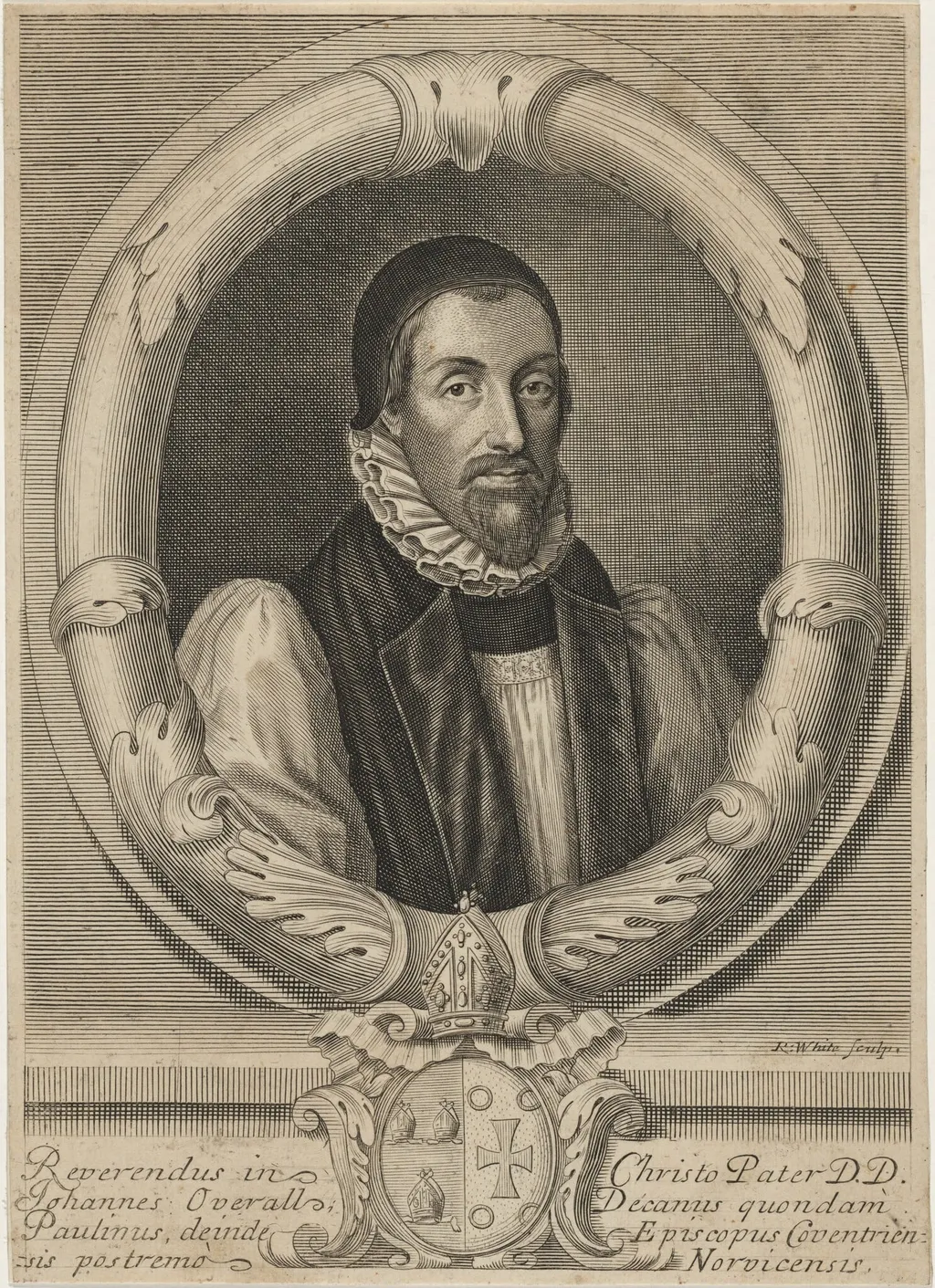 John Overall, D.D., Bishop of Norwich, by Robert White, ink, 1690