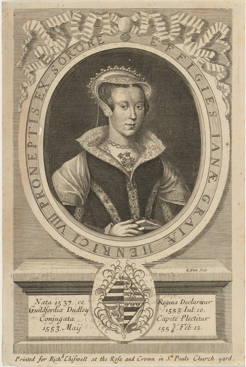 Lady Jane Grey, by Robert White, ink, 1681