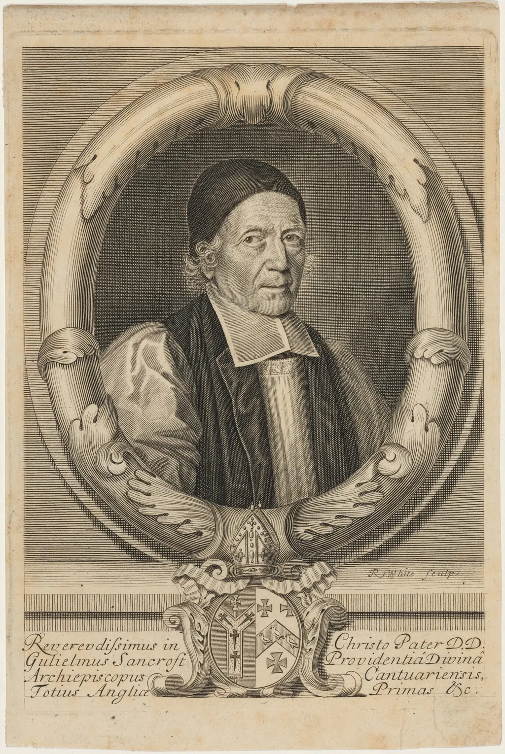 William Sancroft, Archbishop of Canterbury, by Robert White, ink, 1684
