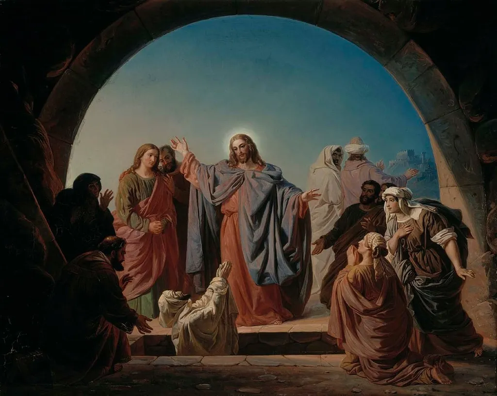 Jeesus herättää Lasaruksen, repliikki Turun Tuomiokirkon freskomaalauksesta, by Robert Wilhelm Ekman, unspecified