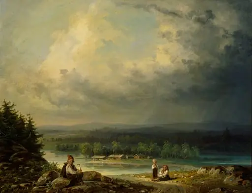 Neljä talonpoikaislasta maisemassa, by Robert Wilhelm Ekman
