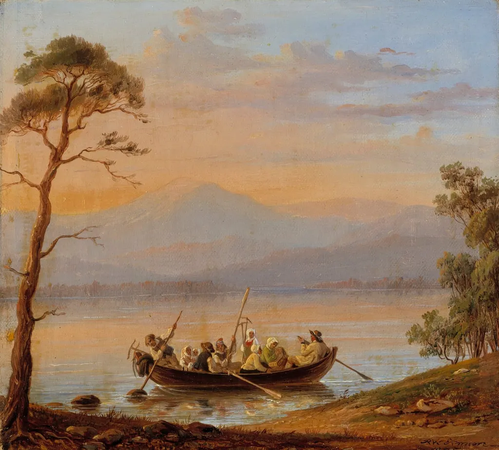 Ruotsalaista sadonkorjuuväkeä veneessä, by Robert Wilhelm Ekman, unspecified