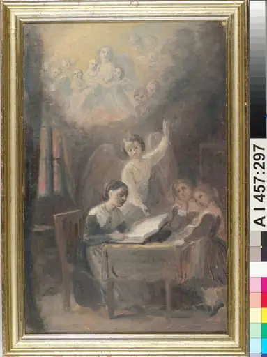 "Satu seitsemästä sisaruksesta", luonnos Haeggströmin sisarusten ryhmämuotokuvaa (1862) varten, by Robert Wilhelm Ekman