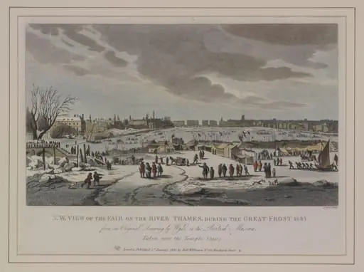N.W. View of the Fair on the River Thames during the Great Frost 1683/4 from an Original Drawing by Wyke in the British Museum. Taken near Temple Stairs, by Robert Wilkinson