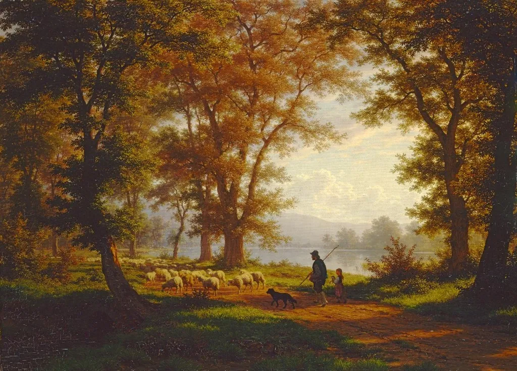 Abendlandschaft mit Schafherde, by Robert Zünd, oil, 1896