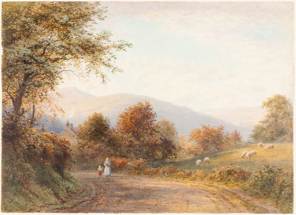 Way into Abergavenny from Llanfoist, by Roberto Angelo Kittermaster Marshall, watercolor, 1876