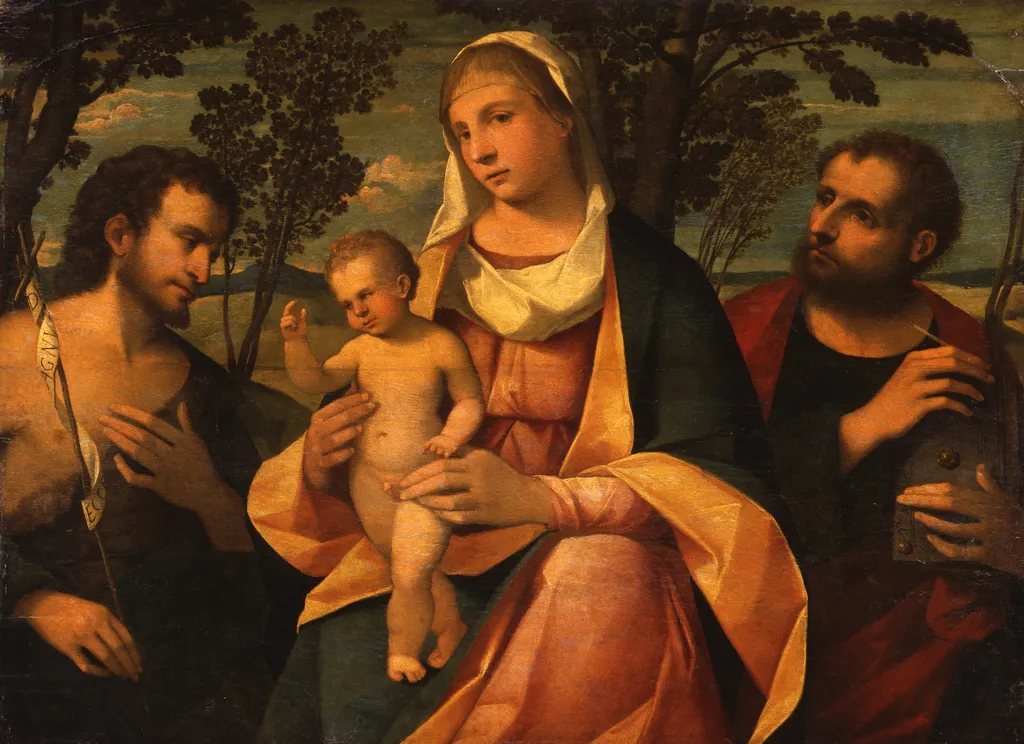 The Virgin with the Blessing Child and St. John the Baptist and Marcus the Evangelist, by Rocco Marconi, paint, 1517