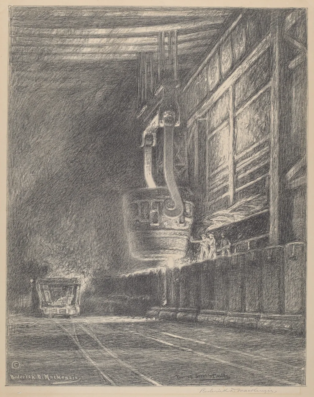 Pouring Steel In Moulds, by Roderick D. MacKenzie, ink, 1922