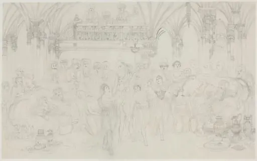 Interior: Dancing Girls Entertaining Chieftains, by Rodolphe Bresdin