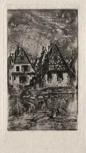 Marketplace with Parasols, by Rodolphe Bresdin