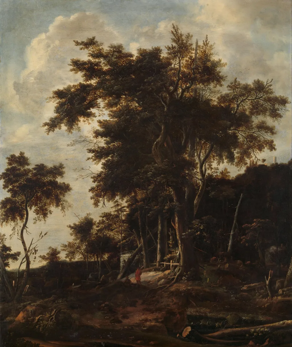 Forest landscape with a woodsman's shed, by Roelant Roghman, unspecified, 1671