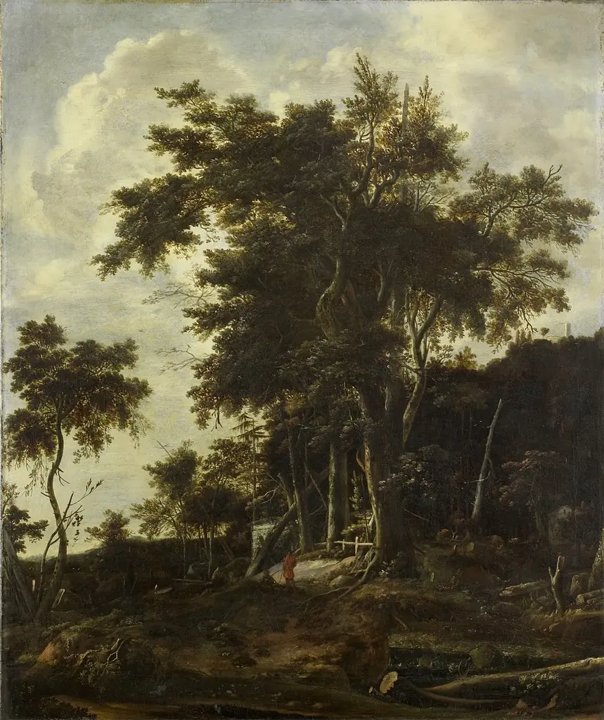 Forest landscape with a woodsman's shed, by Roelant Roghman