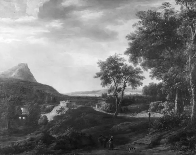 Forest View with Mountains, by Roelant Roghman, oil, 1669