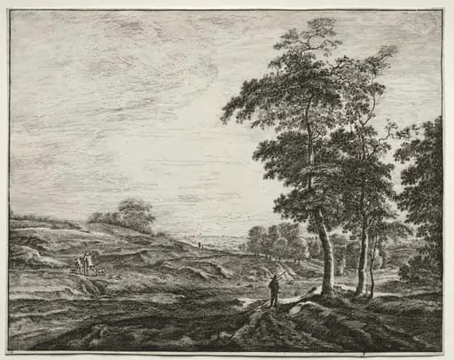 Six views in the Wood of the Hague: Plate 3, Peasant Seen from the Back, by Roelant Roghman