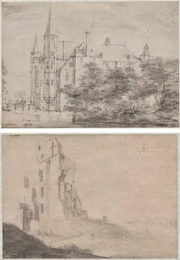Zuylen Castle, near Utrecht (recto)/Ruin of the huis Ter Kleef, near Haarlem (verso), by Roelant Roghman
