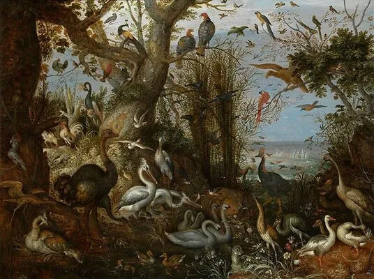 Birds, by Roelant Savery, oil, 1618